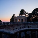 sunset over the rooftop of historic Italian wedding venue Villa Imperiale