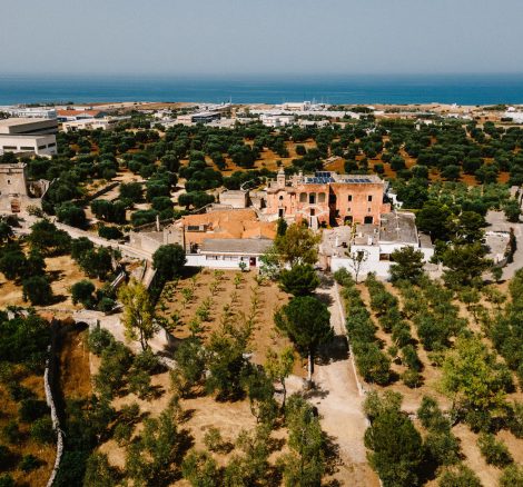 aerial view of the surrounding farmland and olive groves at Italian wedding venue masseria spina