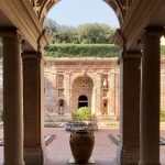 View through the cloisters at Italian wedding venue Villa Imperiale Pesaro