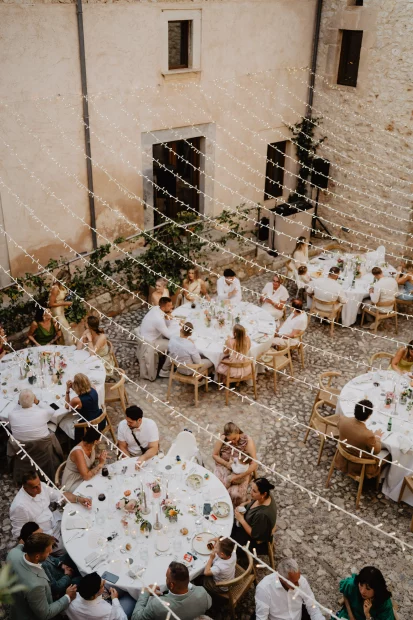 Aerial shot of tables at wedding venue Finca Morneta