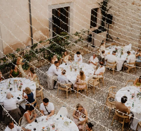 Aerial shot of tables at wedding venue Finca Morneta