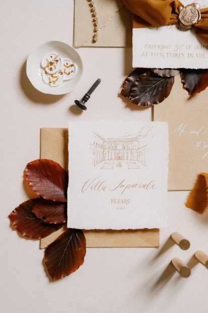 Wedding stationary for an autumnal Italian wedding at Villa Imperiale Pesaro