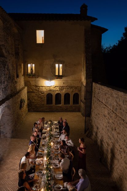 rectangular wedding tables at Italian wedding venue Antico convento i cappuccini di montalcino