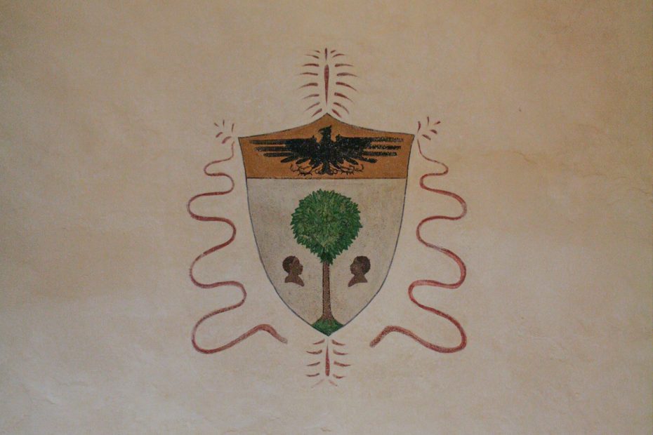 Italian wedding venue logo painted on the wall at convento dell'annunciata
