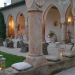 pink stone archway and courtyard at Italian wedding venue convent dell'Annunciata