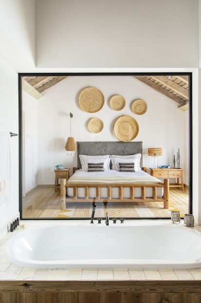 stunning simple white interior bedroom at luxury wedding venue in portugal Quinta da Comporta