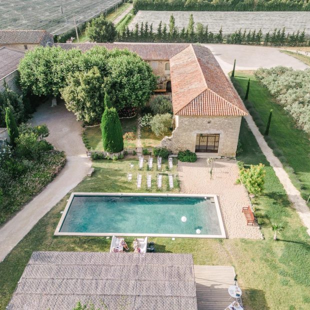pool area and grounds outside wedding venue in south of France le petit roulet