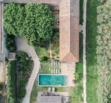 aerial view above wedding venue in south of France le petit roulet