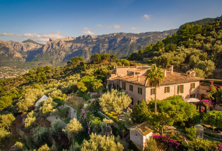 aerial view over stunning luxury wedding venue ca's xorc in mallorca