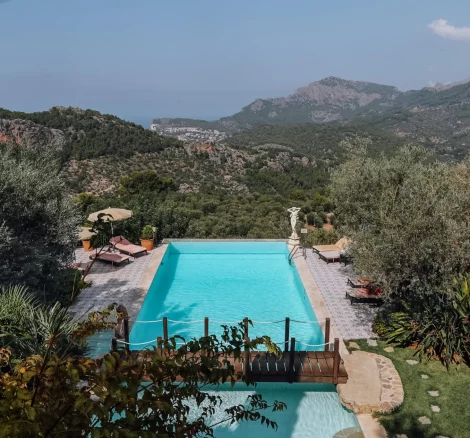 infinity pool and views over unesco heritage site at Mallorca wedding venue ca's xorc in soller