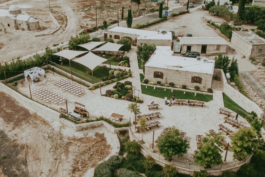 aerial view above wedding venue in Cyprus liopetro