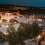fairy lights at sundown over the whole site at wedding venue in Cyprus liopetro
