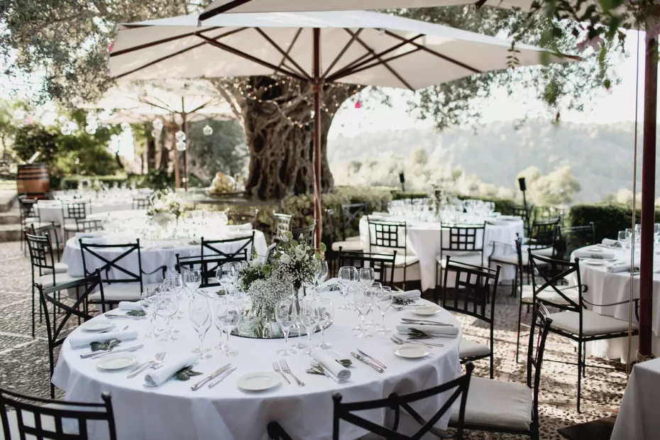 round doing tables at luxury wedding venue ca's xorc in mallorca