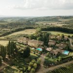aerial view above at wedding venue in Tuscany Italy Borgo Stomennano