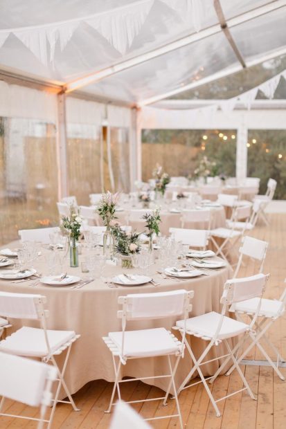 wedding tables in marquee at le grand banc luxury destination wedding venue in france