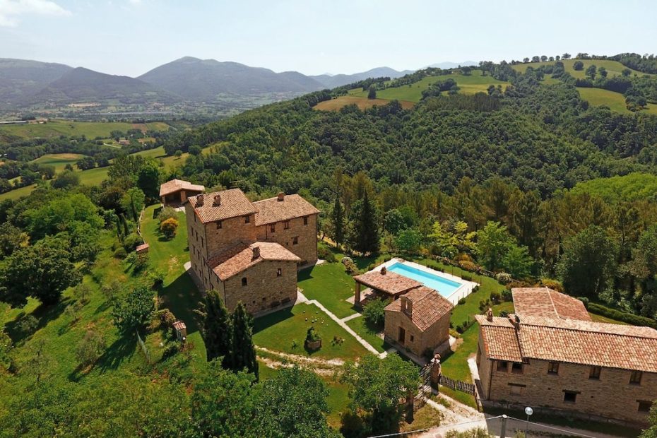 aerial view over italian wedding venue borgo castello panicaglia