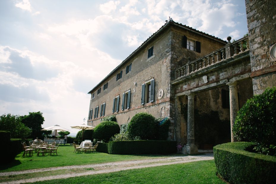 Building exterior at wedding venue in Tuscany Italy Borgo Stomennano