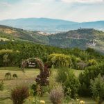 views over the hills of umbria at wedding venue in italy castello di petrata