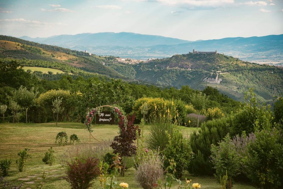 views over the hills of umbria at wedding venue in italy castello di petrata