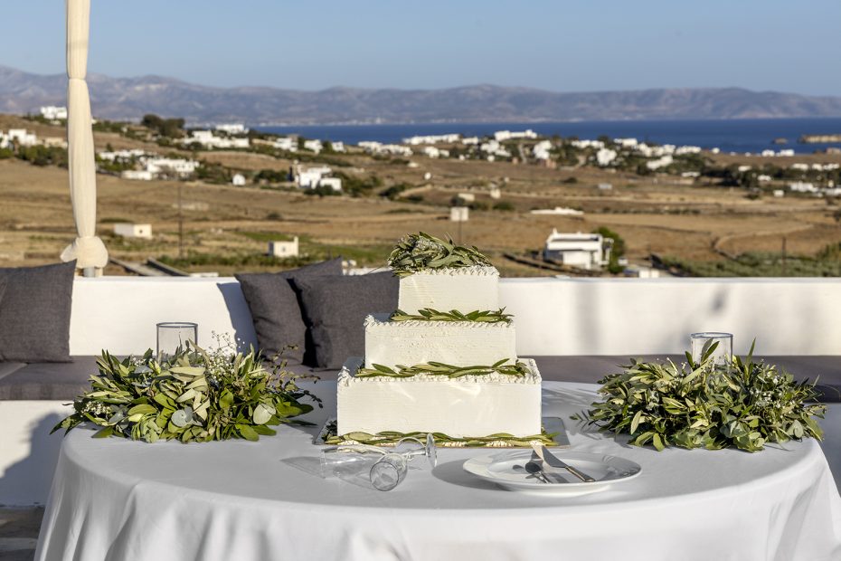 greece wedding cake at small greece wedding venue