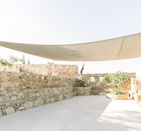 sun sail over ceremony area at the secret view wedding venue in paros greece