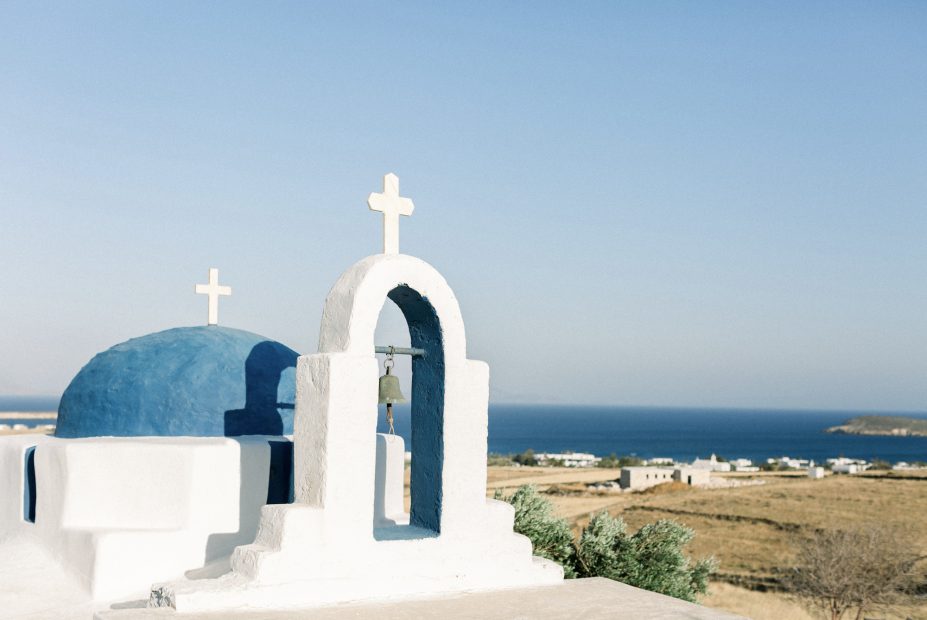 quaint atypical grecian chapel at the secret view wedding venue in paros greece