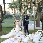 bride on swing at historical private villa wedding venue in Sorrento Italy villa zagara