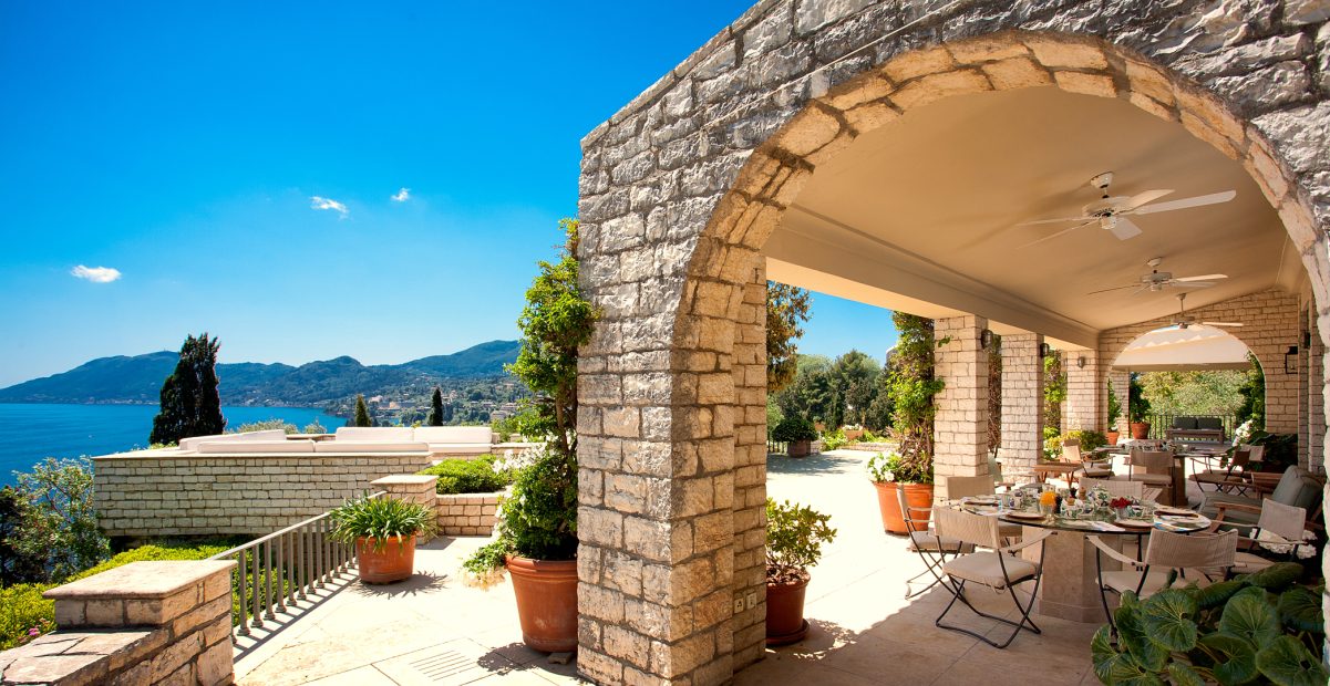 stone archway at wedding venue villa in corfu Greece at villa Sylva