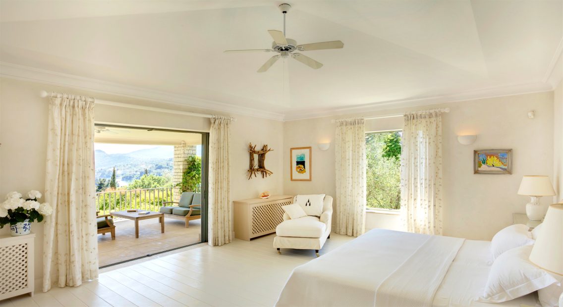 bedroom with sea views at wedding venue villa in corfu Greece at villa Sylva
