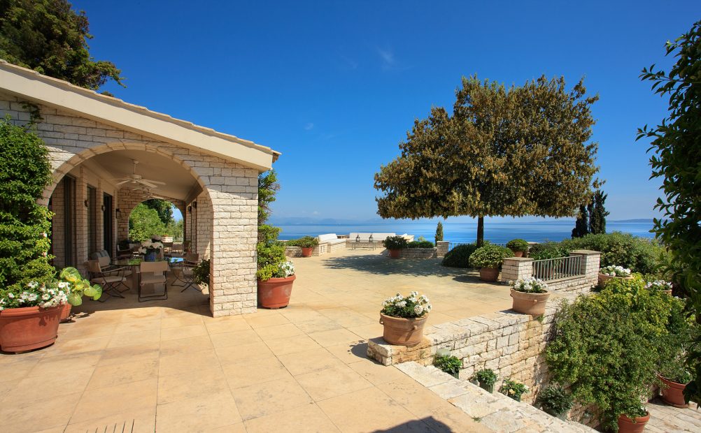 patio area with views at wedding venue villa in corfu Greece at villa Sylva