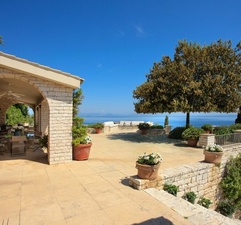 patio area with views at wedding venue villa in corfu Greece at villa Sylva