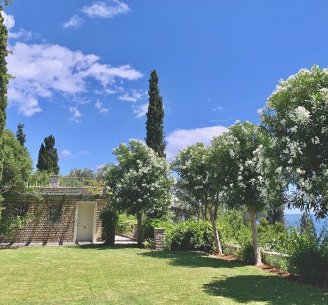 garden cliff edge at wedding venue villa in corfu Greece at villa Sylva