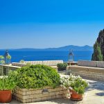 seated area with sea view at wedding venue villa in corfu Greece at villa Sylva