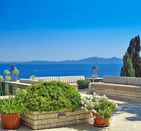 seated area with sea view at wedding venue villa in corfu Greece at villa Sylva