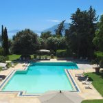 pool area and garden at wedding venue villa in corfu Greece at villa Sylva