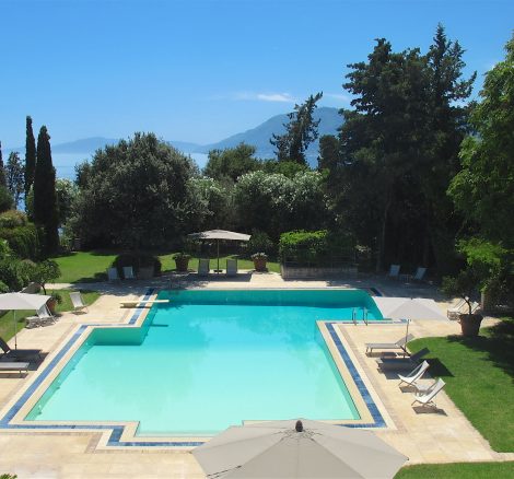 pool area and garden at wedding venue villa in corfu Greece at villa Sylva