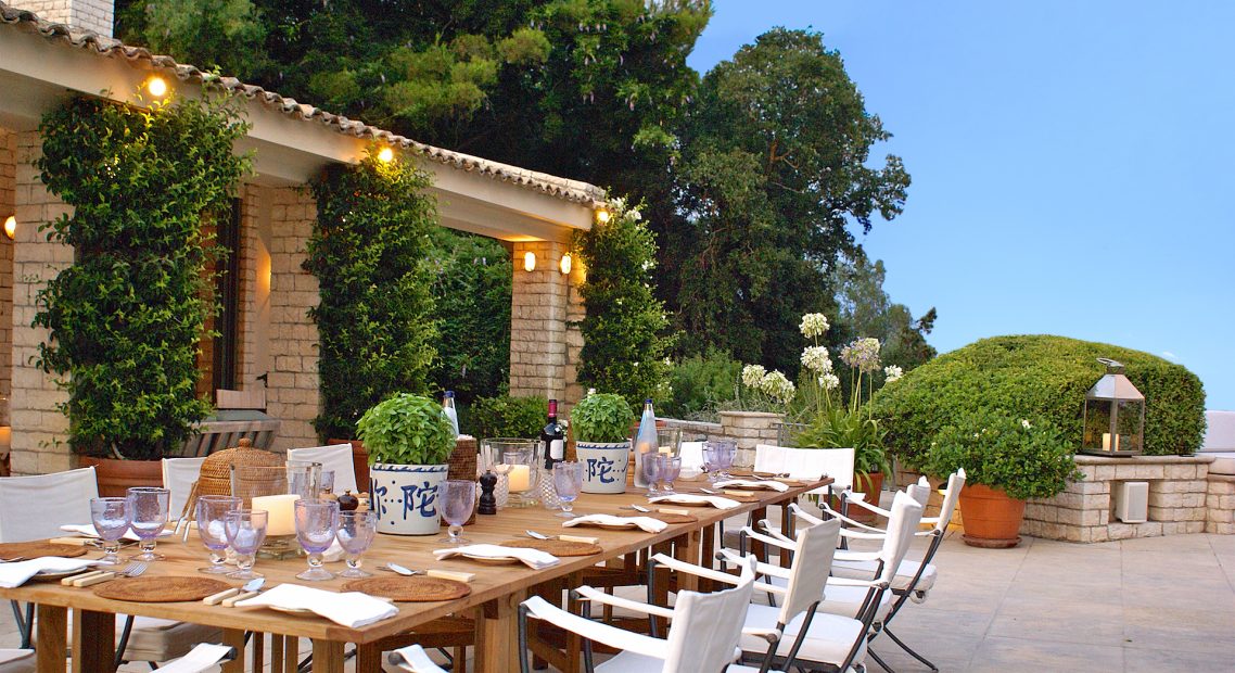 al fresco dining at wedding venue villa in corfu Greece at villa Sylva