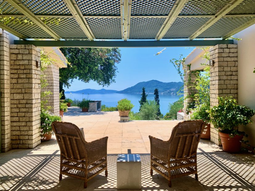 two chairs looking out towards sea view at wedding venue villa in corfu Greece at villa Sylva