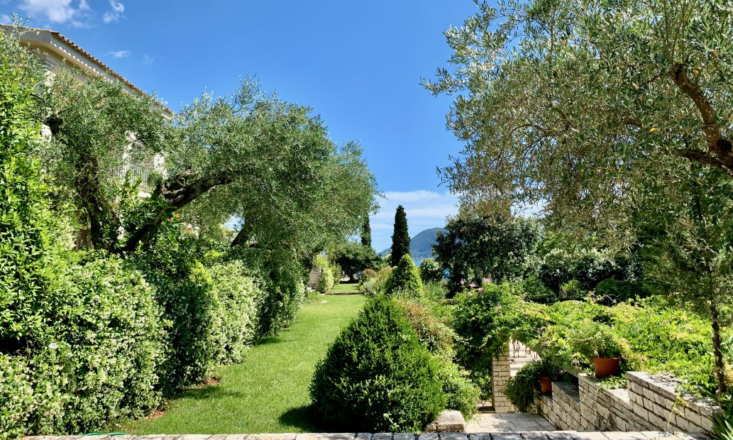 lush green grounds at wedding venue villa in corfu Greece at villa Sylva