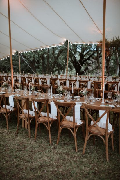 rustic wedding dinner in tipi at wedding venue in france provence