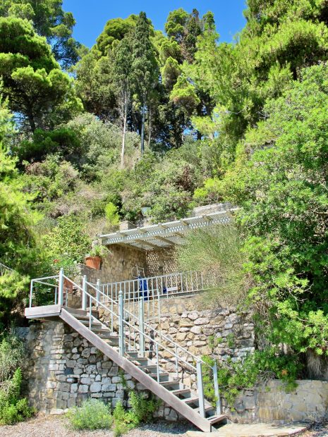 stairway down to private jetty at wedding venue villa in corfu Greece at villa Sylva