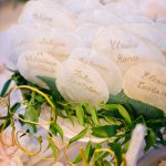 table place names on oyster shells at historical private villa wedding venue in Sorrento Italy villa zagara
