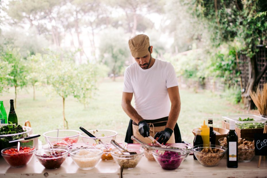 chef preparing wedding food at historical private villa wedding venue in Sorrento Italy villa zagara