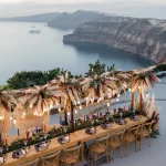 sea view during wedding reception at wedding venue in Santorini venetsanos winery