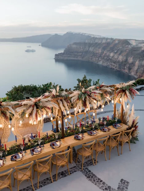 sea view during wedding reception at wedding venue in Santorini venetsanos winery