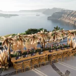 boho wedding tables for intimate wedding at wedding venue in Santorini venetsanos winery