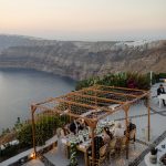 wedding tables at wedding venue in Santorini venetsanos winery