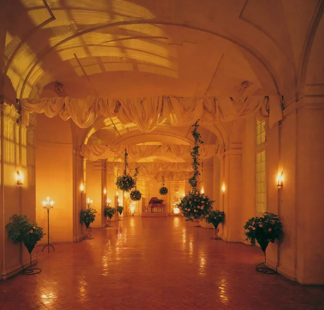 arched ceiling of hall at chateau wedding venue in france chateau de vallery
