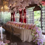 opulent wedding with pink flowers at chateau wedding venue in france chateau de vallery