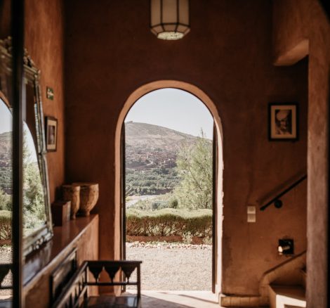 inside kasbah bab ourika arched doorway looking outside